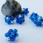 Lampwork Style Beaded Beads Blue Silver Dot (6)..