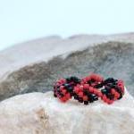Cute Thin Ring Band. Bead Woven Custom Ring Red..