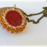 Summer Red Coral Pendant. Vintage Style. Sparkle..