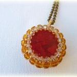 Summer Red Coral Pendant. Vintage Style. Sparkle..