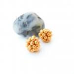 Golden Pine-cones. Beaded Beads (2) Small Round..