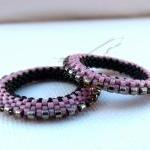 Old Rose.goth Black Pink Silver Beadwoven Hoop..