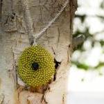 Green Olive. Bead Woven Round Pendant/necklace...
