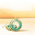 Gypsy Bohemian Turquoise Beadwoven Hoop Earrings...