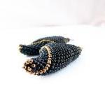 Black Shell. Vintage Look. Beaded Dangle Earrings...