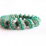 Spring Teal Green Peach Turquoise Bronze Beaded..