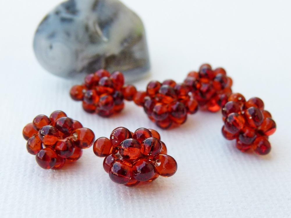 Red Small Beaded Beads Lampwork Style Topaz (8) Jewelry Making Supplies.
