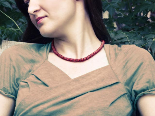 Red Snake Choker Style Necklace. January Fashion Jewelry Ready To Ship.