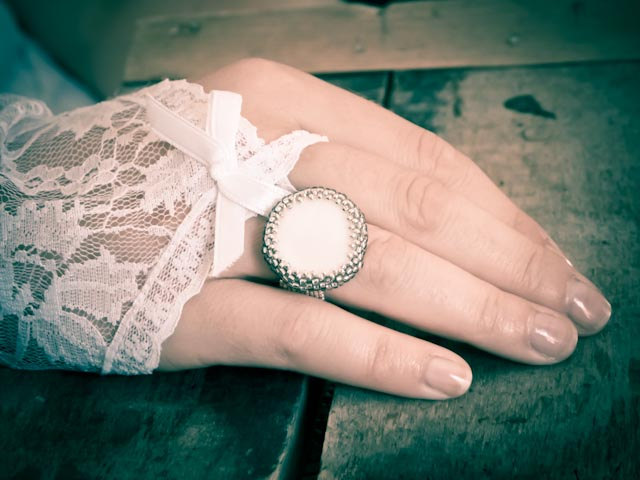 Pirate Mood. Statement Cocktail Ring. Bead Woven Framed Shell Coin In Silver. Made For Order