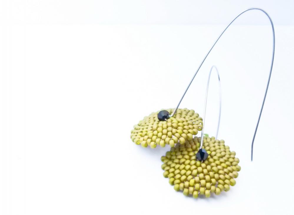 Olives Green Holiday - Long Dangle Beadwoven Earrings. Tbteam Spteam Stylistteam Rusteam
