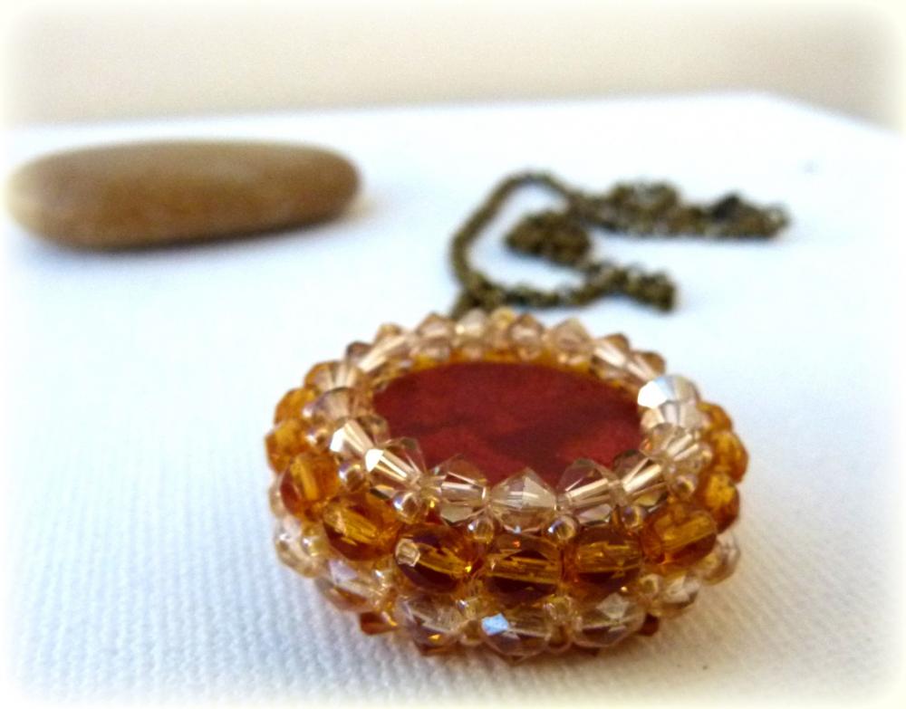 Summer Red Coral Pendant. Vintage Style. Sparkle Light. Tbteam