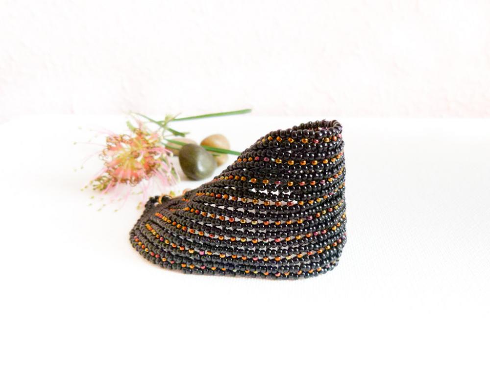 Fantasy. Glamour Black Bead Woven Cuff / Bracelet. Fashion Jewelry. Spring Summer Everyday Party Time Tbteam