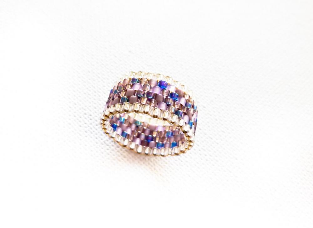 Enigma. Boho Chic Custom Band Ring Purple Rain Silver Trimming Fashion Delica Jewelry. Mothers Day Gift Idea Tbteam